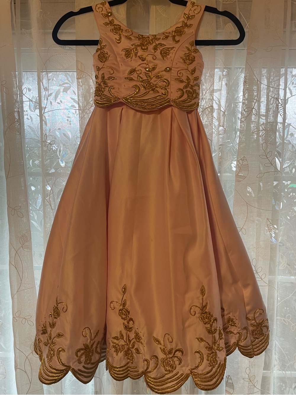 Girls' Pink Formal Dress with Gold Embroidery